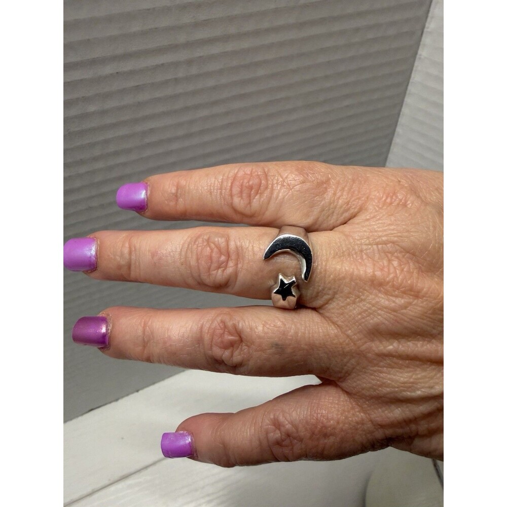Sterling Silver Celestial Crescent Moon Star Band Ring 8g Mexico 925 Sz: 8.5